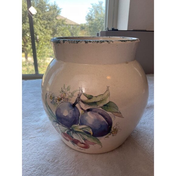 Vintage Casey Pottery Signed Vase Jar Fruit Plums and Cherries Handmade USA 6"x5 - Picture 3 of 11